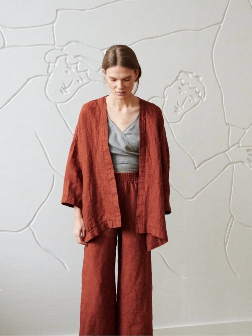 Linenfox Rene Waffle Linen Jacket in Terracotta NWOT
